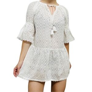 Playa Lucila Coverup Dress Mini White Beach Swimsuit Dainty Eyelet Cotton Small